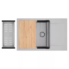   HD Onyx Grey 78-XL egymedencés gránit mosogatótálca szett, csepegtetőtálcával, vágódeszkával, acél csepegtetőráccsal és kosárral, alpesi szürke színben