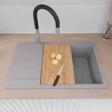 HD Onyx Grey 78-XL egymedencés gránit mosogatótálca szett, csepegtetőtálcával, vágódeszkával, acél csepegtetőráccsal és kosárral, alpesi szürke színben