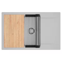 HD Onyx Grey 78-XL egymedencés gránit mosogatótálca szett, csepegtetőtálcával, vágódeszkával, acél csepegtetőráccsal, alpesi szürke színben