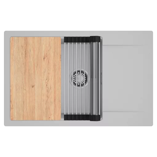 HD Onyx Grey 78-XL egymedencés gránit mosogatótálca szett, csepegtetőtálcával, vágódeszkával, acél csepegtetőráccsal, alpesi szürke színben