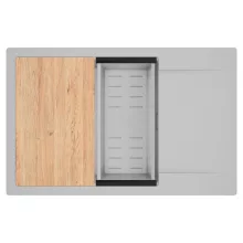 HD Onyx Grey 78-XL egymedencés gránit mosogatótálca szett, csepegtetőtálcával, vágódeszkával, acél csepegtetőkosárral, alpesi szürke színben