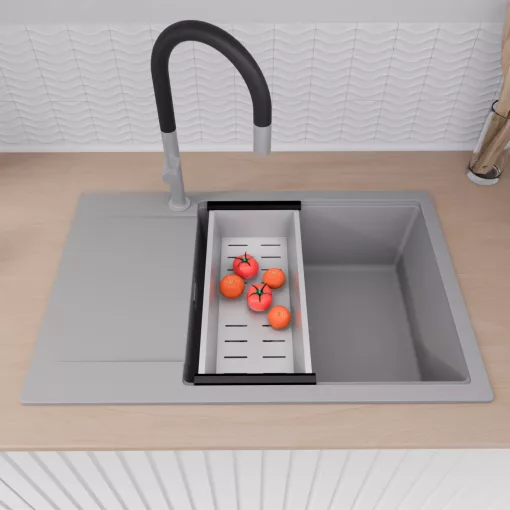 HD Onyx Grey 78-XL egymedencés gránit mosogatótálca szett, csepegtetőtálcával, vágódeszkával, acél csepegtetőkosárral, alpesi szürke színben