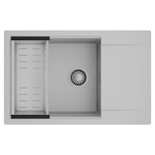 HD Onyx Grey 78-XL egymedencés mosogatótálca szett, acél csepegtetőkosárral, csepegtetőtálcával, alpesi szürke színben