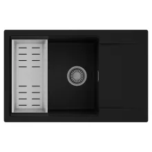 HD Onyx Black 78-XL egymedencés mosogatótálca szett, acél csepegtetőkosárral, csepegtetőtálcával, matt fekete színben, szálcsiszolt króm leeresztő szifonnal