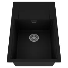 HD Onyx Black 78-XL egymedencés mosogatótálca, csepegtetőtálcával, matt fekete színben, szálcsiszolt króm leeresztő szifonnal