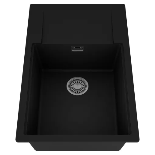 HD Onyx Black 78-XL egymedencés mosogatótálca, csepegtetőtálcával, matt fekete színben, szálcsiszolt króm leeresztő szifonnal