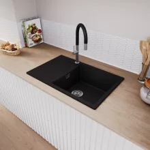 HD Onyx Black 78-XL egymedencés mosogatótálca, csepegtetőtálcával, matt fekete színben, szálcsiszolt króm leeresztő szifonnal