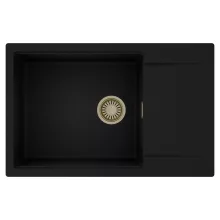 HD Onyx Black 78-XL egymedencés mosogatótálca, csepegtetőtálcával, matt fekete színben, szálcsiszolt arany leeresztő szifonnal