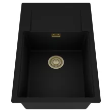 HD Onyx Black 78-XL egymedencés mosogatótálca, csepegtetőtálcával, matt fekete színben, szálcsiszolt arany leeresztő szifonnal