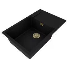 HD Onyx Black 78-XL egymedencés mosogatótálca, csepegtetőtálcával, matt fekete színben, szálcsiszolt arany leeresztő szifonnal