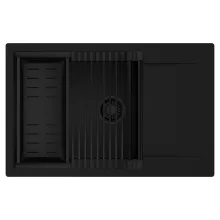 HD Onyx Black 78-XL egymedencés mosogatótálca szett, matt fekete csepegtetőráccsal és kosárral, csepegtetőtálcával, matt fekete színben, matt fekete leeresztő szifonnal