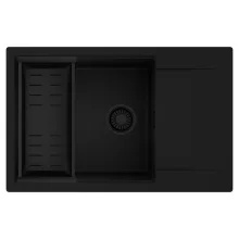 HD Onyx Black 78-XL egymedencés mosogatótálca szett, matt fekete csepegtetőkosárral, csepegtetőtálcával, matt fekete színben, matt fekete leeresztő szifonnal