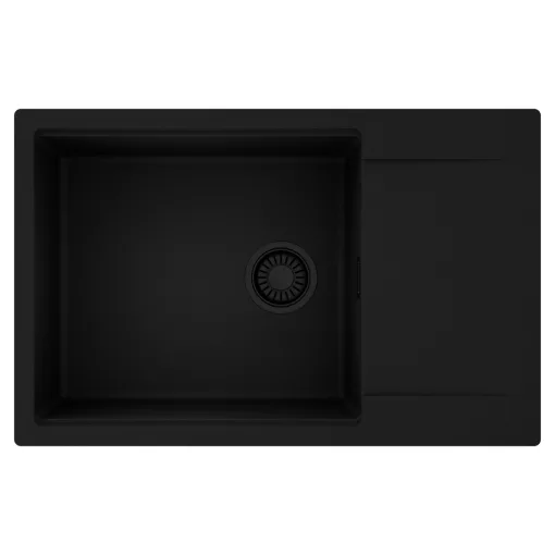 HD Onyx Black 78-XL egymedencés mosogatótálca, csepegtetőtálcával, matt fekete színben, matt fekete leeresztő szifonnal