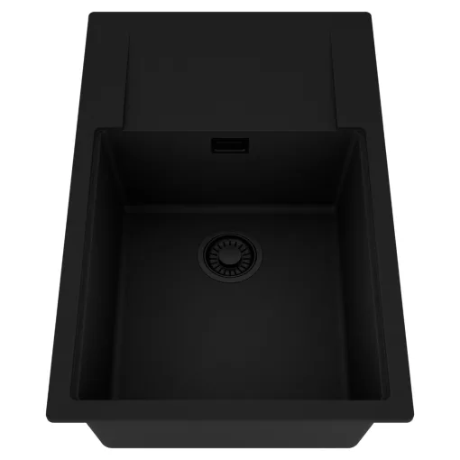 HD Onyx Black 78-XL egymedencés mosogatótálca, csepegtetőtálcával, matt fekete színben, matt fekete leeresztő szifonnal