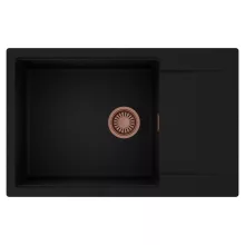 HD Onyx Black 78-XL egymedencés mosogatótálca, csepegtetőtálcával, matt fekete színben, szálcsiszolt réz leeresztő szifonnal