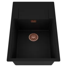 HD Onyx Black 78-XL egymedencés mosogatótálca, csepegtetőtálcával, matt fekete színben, szálcsiszolt réz leeresztő szifonnal