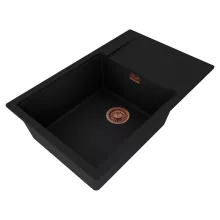 HD Onyx Black 78-XL egymedencés mosogatótálca, csepegtetőtálcával, matt fekete színben, szálcsiszolt réz leeresztő szifonnal