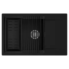 HD Onyx Black 78-XL egymedencés mosogatótálca szett, matt fekete csepegtetőráccsal és kosárral, csepegtetőtálcával, matt fekete színben