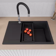 HD Onyx Black 78-XL egymedencés mosogatótálca szett, matt fekete csepegtetőráccsal és kosárral, csepegtetőtálcával, matt fekete színben