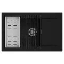 HD Onyx Black 78-XL egymedencés mosogatótálca szett, matt fekete csepegtetőráccsal és krómozott kosárral, csepegtetőtálcával, matt fekete színben