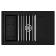 HD Onyx Black 78-XL egymedencés mosogatótálca szett, acél csepegtetőráccsal és matt fekete kosárral, csepegtetőtálcával, matt fekete színben