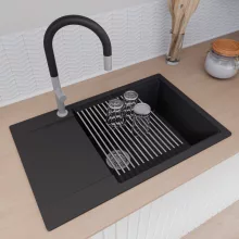 HD Onyx Black 78-XL egymedencés mosogatótálca szett, acél csepegtetőráccsal és kosárral, csepegtetőtálcával, matt fekete színben