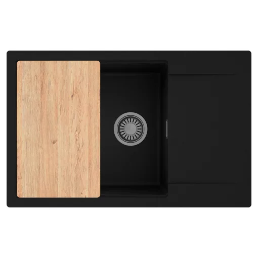 HD Onyx Black 78-XL egymedencés gránit mosogatótálca, vágódeszkával, matt fekete színben