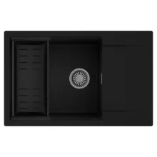 HD Onyx Black 78-XL egymedencés mosogatótálca szett, matt fekete csepegtetőkosárral, csepegtetőtálcával, matt fekete színben