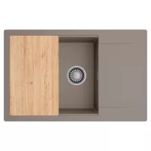 HD Onyx Tortora 78-XL egymedencés gránit mosogatótálca, vágódeszkával, tortora színben, szálcsiszolt króm leeresztő szifonnal