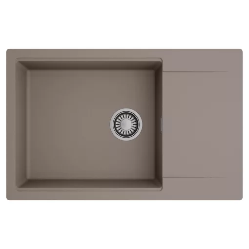 HD Onyx Tortora 78-XL egymedencés mosogatótálca, csepegtetőtálcával, tortora színben, szálcsiszolt króm leeresztő szifonnal