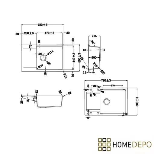 HD Onyx Tortora 78-XL egymedencés mosogatótálca szett, matt fekete csepegtetőráccsal és krómozott kosárral, csepegtetőtálcával, tortora színben, szálcsiszolt arany leeresztő szifonnal