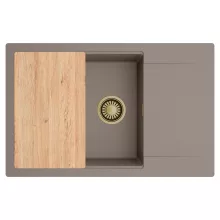 HD Onyx Tortora 78-XL egymedencés gránit mosogatótálca, vágódeszkával, tortora színben, szálcsiszolt arany leeresztő szifonnal