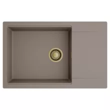 HD Onyx Tortora 78-XL egymedencés mosogatótálca, csepegtetőtálcával, tortora színben, szálcsiszolt arany leeresztő szifonnal