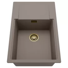 HD Onyx Tortora 78-XL egymedencés mosogatótálca, csepegtetőtálcával, tortora színben, szálcsiszolt arany leeresztő szifonnal