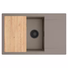 HD Onyx Tortora 78-XL egymedencés gránit mosogatótálca, vágódeszkával, tortora színben, matt fekete leeresztő szifonnal