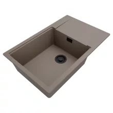 HD Onyx Tortora 78-XL egymedencés gránit mosogatótálca, vágódeszkával, tortora színben, matt fekete leeresztő szifonnal