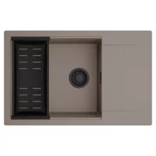 HD Onyx Tortora 78-XL egymedencés mosogatótálca szett, matt fekete csepegtetőkosárral, csepegtetőtálcával, tortora színben, matt fekete leeresztő szifonnal