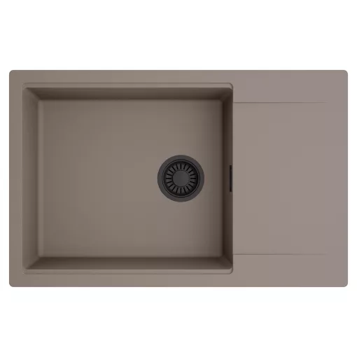 HD Onyx Tortora 78-XL egymedencés mosogatótálca, csepegtetőtálcával, tortora színben, matt fekete leeresztő szifonnal