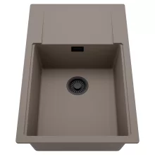 HD Onyx Tortora 78-XL egymedencés mosogatótálca, csepegtetőtálcával, tortora színben, matt fekete leeresztő szifonnal