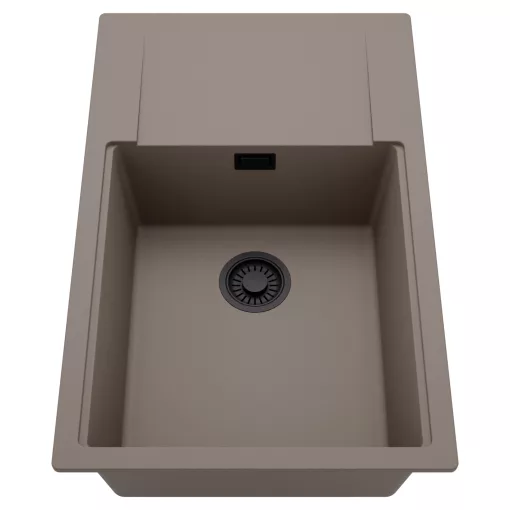 HD Onyx Tortora 78-XL egymedencés mosogatótálca, csepegtetőtálcával, tortora színben, matt fekete leeresztő szifonnal