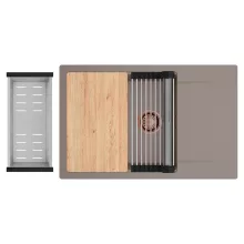 HD Onyx Tortora 78-XL egymedencés gránit mosogatótálca szett, csepegtetőtálcával, vágódeszkával, acél csepegtetőráccsal és kosárral, tortora színben, szálcsiszolt réz leeresztő szifonnal