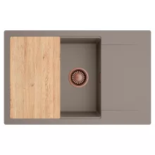 HD Onyx Tortora 78-XL egymedencés gránit mosogatótálca, vágódeszkával, tortora színben, szálcsiszolt réz leeresztő szifonnal