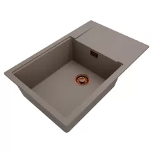 HD Onyx Tortora 78-XL egymedencés gránit mosogatótálca, vágódeszkával, tortora színben, szálcsiszolt réz leeresztő szifonnal
