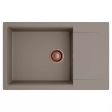 HD Onyx Tortora 78-XL egymedencés mosogatótálca, csepegtetőtálcával, tortora színben, szálcsiszolt réz leeresztő szifonnal