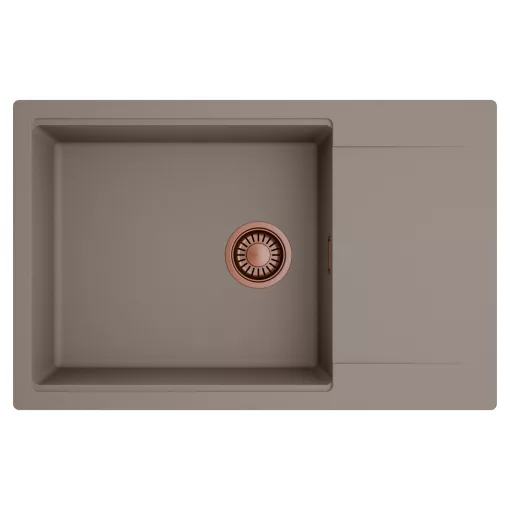 HD Onyx Tortora 78-XL egymedencés mosogatótálca, csepegtetőtálcával, tortora színben, szálcsiszolt réz leeresztő szifonnal