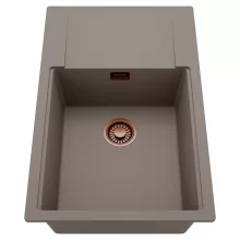 HD Onyx Tortora 78-XL egymedencés mosogatótálca, csepegtetőtálcával, tortora színben, szálcsiszolt réz leeresztő szifonnal