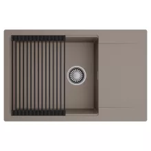 HD Onyx Tortora 78-XL egymedencés mosogatótálca szett, matt fekete csepegtetőráccsal, csepegtetőtálcával, tortora színben