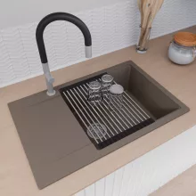 HD Onyx Tortora 78-XL egymedencés mosogatótálca szett, acél csepegtetőráccsal és matt fekete kosárral, csepegtetőtálcával, tortora színben