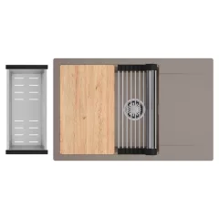   HD Onyx Tortora 78-XL egymedencés gránit mosogatótálca szett, csepegtetőtálcával, vágódeszkával, acél csepegtetőráccsal és kosárral, tortora színben