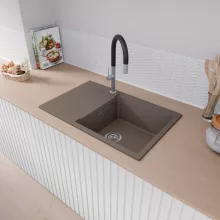 HD Onyx Tortora 78-XL egymedencés gránit mosogatótálca, vágódeszkával, tortora színben